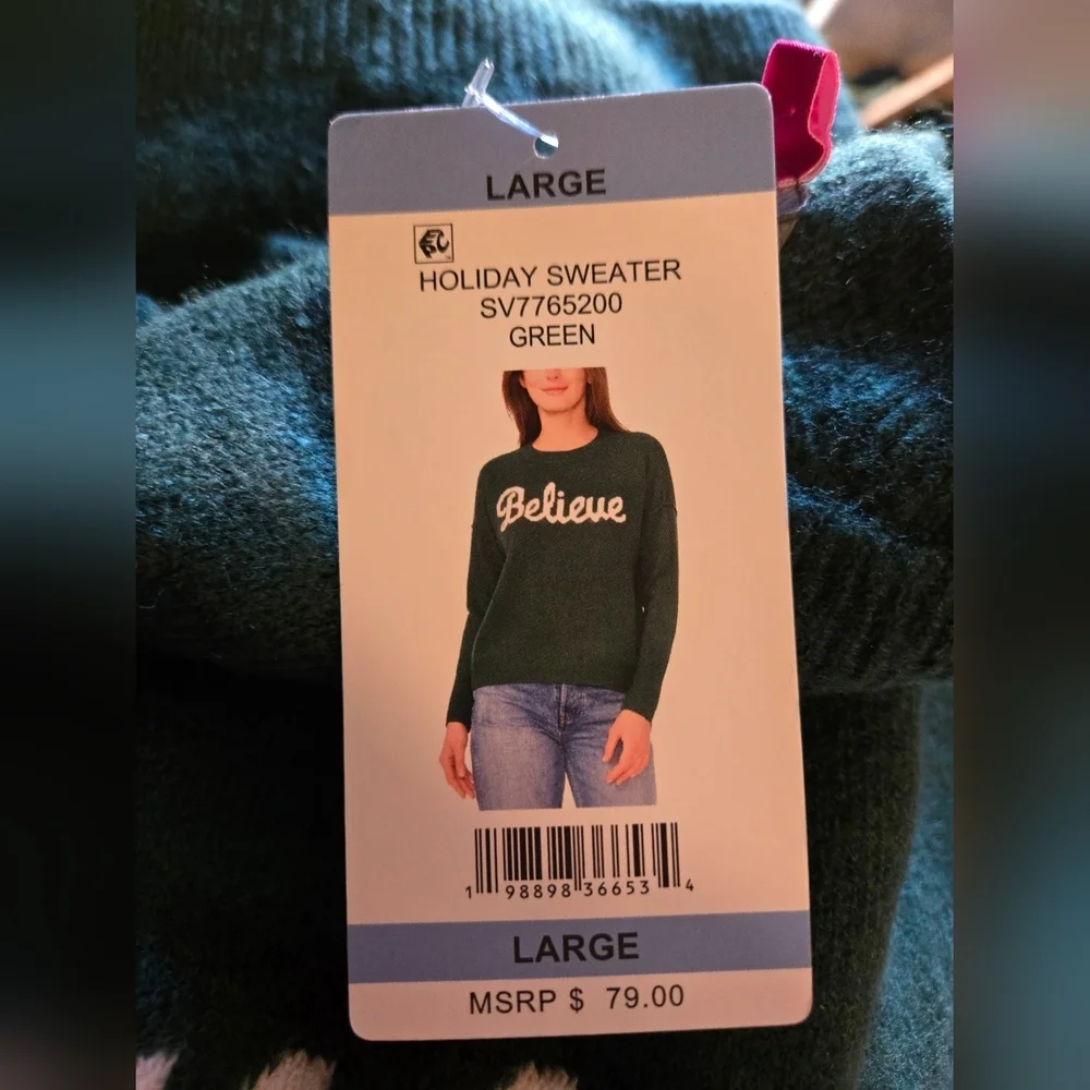 New Vince Camuto Crewneck Sweater with 'Believe' Script